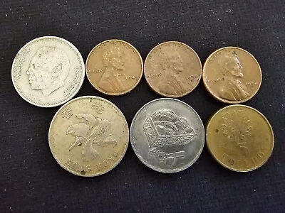 Lot (7) Vintage USA World Coins Collectibles WHEATS MOROCCO HONG KONG MALAYSIA • $7.99