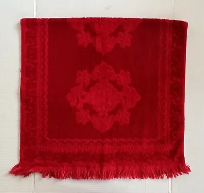 Vintage Bath Towel Bright Red Sculpted Medallions And Border Fringe • $22