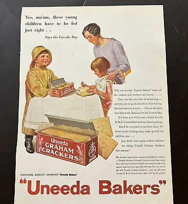 Vintage 1930s UNEEDA BAKERS Graham Crackers (Early NABISCO) Print Ad • $4.49