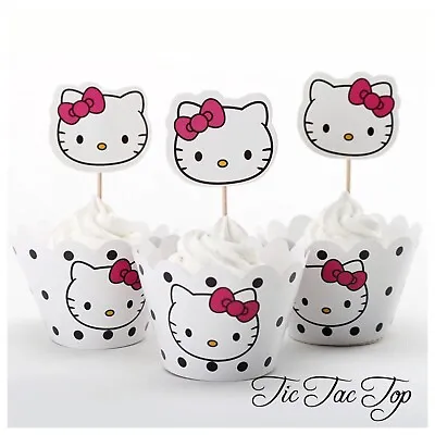 24pcs Hello Kitty Cupcake Topper + Wrapper. Party Supplies Lolly Loot Bag Cake • $9.95