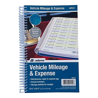 Adams Vehicle Mileage & Expense Book 5.25  X 8.5  With 6 Receipt Pockets AFR12 • $14.46