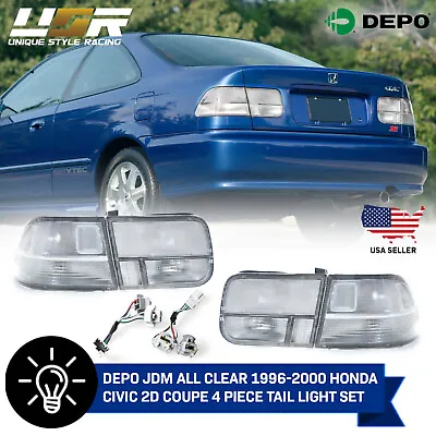 $153.72 • Buy JDM EK All CLEAR 4PCS Rear Tail Light EX Si For 1996-2000 Honda Civic 2D Coupe