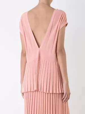 $109.50 • Buy SCANLAN THEODORE Coral Deep V Neck Pleated Rib Crepe Knit Top SIZE SMALL 8 10