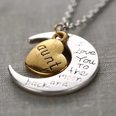 I Love You To The Moon And Back Gold & Silver Heart Family Necklace Pendant Gift • £3.45