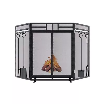 Grandhom Fireplace Screen With Doors And Tools Set3 Panel Foldable Metal Dec... • $168.77