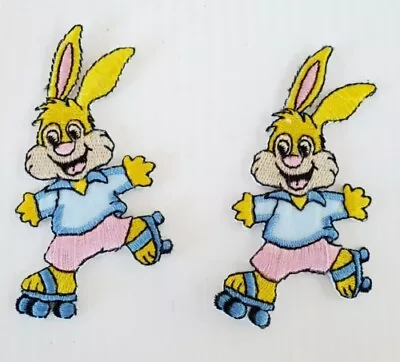 Lot Of 2 X Cloth Patch Motif Applique  - Cute Rabbit Bunny On Roller Skates • $5.99