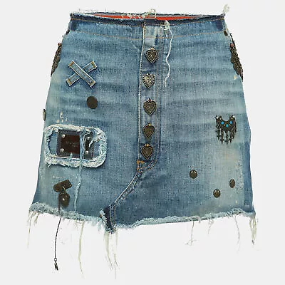 Dolce & Gabbana Vintage Blue Denim Embellished Mini Skirt M • $200.55