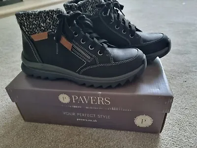£19.99 • Buy Pavers Black Ankle Boots Knit Cuff Walking Boot Style Size 4 (37) BNIB