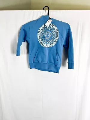 Versace Sky Blue With White Logo Print Hoodie Sweat Shirt Size 4 $290 • $135.99