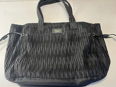 Victoria's Secret Black Pleated Tote Bag Cinch Sides Lined Apx  16in 11in Purse • $10
