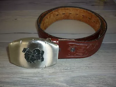 Vintage Western Brown Leather Belt With Two-tone Buckle Size 30 • $7.69