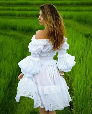 AUTH Dolce&Gabbana Lace Trimmed White Cotton Dress 42it • £1124.90