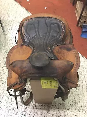 Vintage Western 16' Brown Leather Horse Saddle 27' Cinch Riding Tooled Seat • $149.99