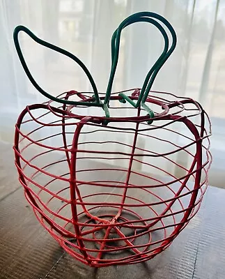 Vintage Chicken Wire Coated Apple Shaped Egg/Fruit Basket W/Green Handle Rustic • $20.67