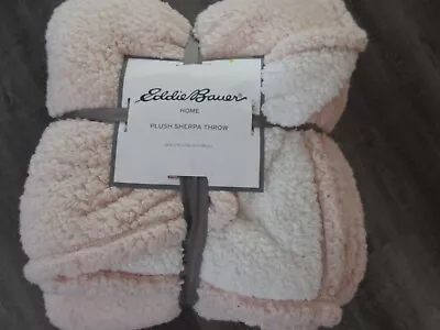 Brand New EDDIE BAUER Plush Sherpa Throw Blanket SOFT Pink White 60  X 70  NWT • $19.99