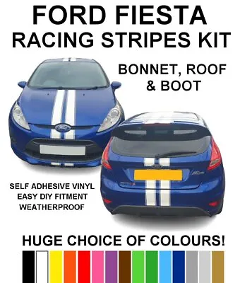 Ford Fiesta Full Car Vinyl Racing Stripes Kit - Bonnet Roof & Boot Easy DIY Fit • £19.99