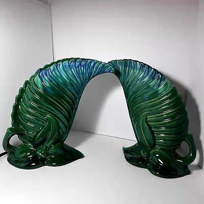 Vtg Pair Royal Haeger Ceramic Fern Leaf Vases Green/Teal Glaze 12.5  Tall • $149