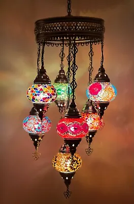 £139.98 • Buy Turkish Moroccan Glass Mosaic Hanging Lamp Ceiling Light Chandelier Bronze Frame