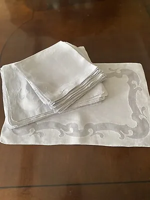 Gorgeous Vintage Linen MADEIRA Applique Set/30 = 15 PLACEMATS/15 NAPKINS ~Gray • $135