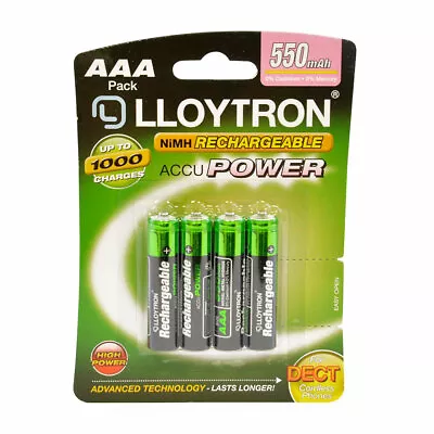 Lloytron AAA Rechargeable Batteries NiMH ACCUPower 550mAh - 4 Pack • £3.49