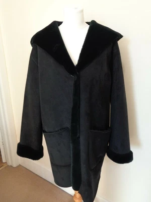 £175 • Buy Jaeger Black Faux Suede And Sheepskin Hooded Coat - Size 10