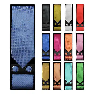 £8.99 • Buy Mens 3 Piece Box Set Skinny Silver Dot Tie Cufflinks Pocket Square Gift Wedding