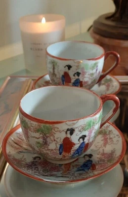 £35 • Buy Japanese Eggshell/ China Part Tea Set Handpainted/ Kutani/geisha Image
