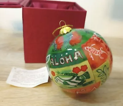 Hand Painted Christmas Ball Ornament Aloha Hawaiian Fish In Red Velvet Box 3  • $10