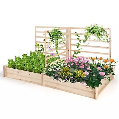 Raised Garden Bed Outdoor Wooden Planter Box Kit W/3 Trellis For Flower Herb • $104.49