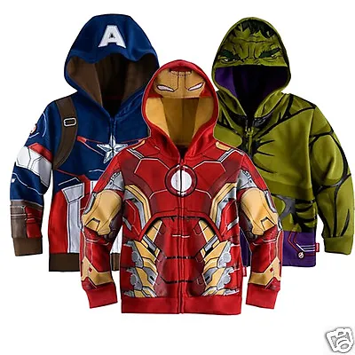 Boys Hoodie Jacket Iron Man Captain America Hulk Kids Children's Costume Sweater • £9.99