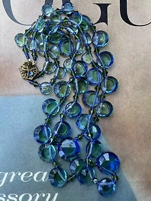 RARE Vintage Miriam Haskell 2 Strand Green & Blue  Crystal Necklace • $650