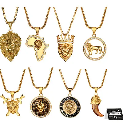 Cool Mens Gold Plated Stainless Steel Lion King Head Pendant Necklace Chain 22  • $15.99