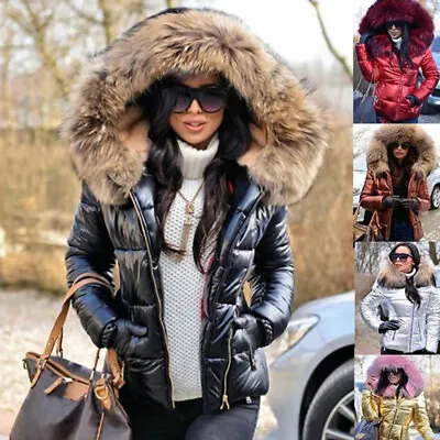 $8.99 • Buy Womens Winter Warm Quilted Padded Parka Short Fur Collar Hooded Coat Jacket