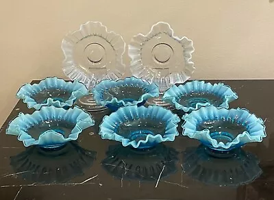 Vintage Set Of 8 Opalescent Ruffled Glass Dish • $49