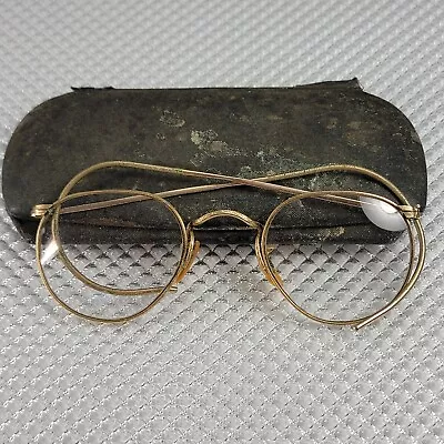 Vintage Eyeglasses 1/10 12k Karat GF Gold Filled Frame Wire Rim With Case • $25.49