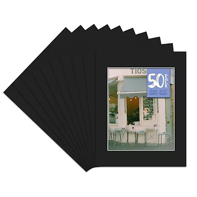 Set Of 50 11x14 Black Picture Mats Mattes With White Core Bevel Cut For 8x10 • $43.97