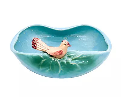 1940's McCoy  Bird Bath  Turquoise Blue Bowl/ Planter With Cardinal • $150