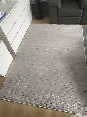 CALVIN KLEIN Luxury Textured Stripped Area Rug White Grey Silver  160cm X 220cm • £199.99