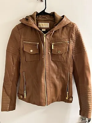 Michael Kors Cognac Brown Leather Jacket/size S/beautiful • $59