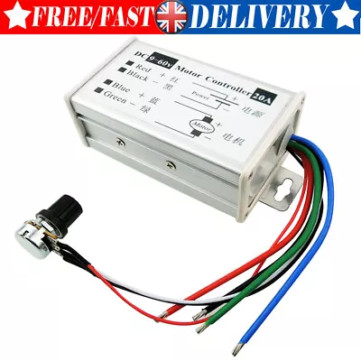 Max 20A 12V24V60V DC PWM Motor Stepless Variable Speed Control Controller Switch • £9.65