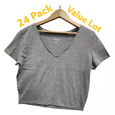 Womens Crop Top T Shirt 20 Pack Value Lot Basic Tee Gray Short Sleeve XL • $34.98