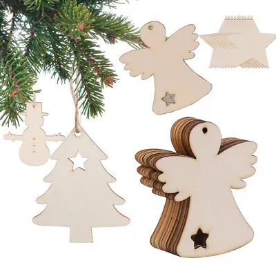 £2.47 • Buy 10 Wooden Christmas Craft Shapes Angel Wings Bauble Xmas Tree Star Hanging Decor