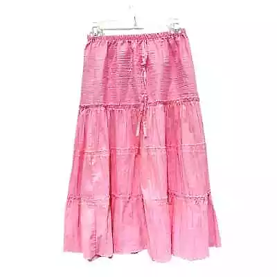 Tito's Broomstick Skirt Mexican Crinkle Cotton Tiered Style Pink SZ S Vintage  • $37.97