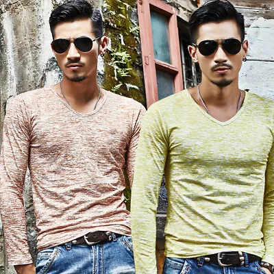 $12.05 • Buy Men Casual T Shirts Long Sleeve Tops V Neck Slim Tees Shirt Oversized Blouse `