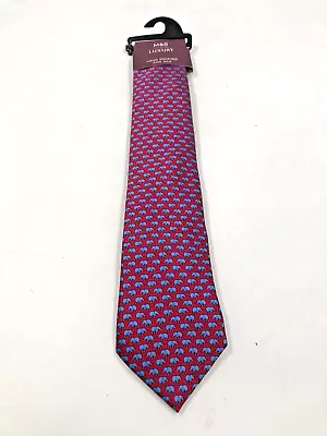 Tie M&S Hand Finish Fine Silk Luxury Red Blue Elephants NEW T2246 A86 • £12.99