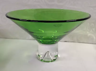 SIGNED Badash Poland Crystal Bowl - Large 11.5  Across - Green & Clear Glass • $45