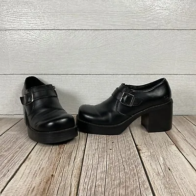 VTG Y2K Skechers Black Chunky Heel Platform Buckle Loafers Shoe Bratz Vibe 7.5 • £26.50