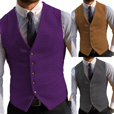 Men's Vintage Suit Vest Polka Dots Hunting Retro Waistcoat Wedding Party Vests • £29.99