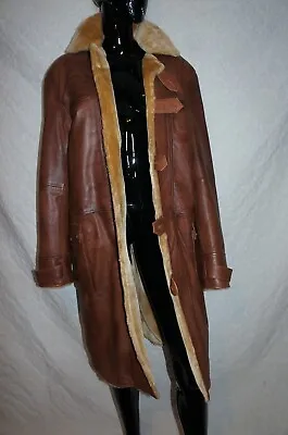 Real Leather Coat Fake Fur Lining Pockets Fit 44  Chest BNWT • £69.99