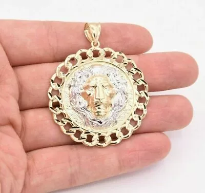 2 1/4  Lion Head Miami Cuban Link Medallion Pendant Real 10K Yellow White Gold • $621.49